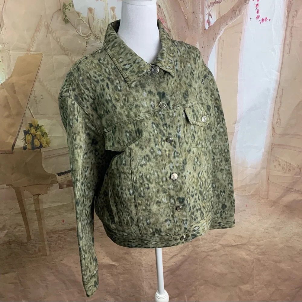 NEW IRO Empathy Leopard Oversized Jean Jacket